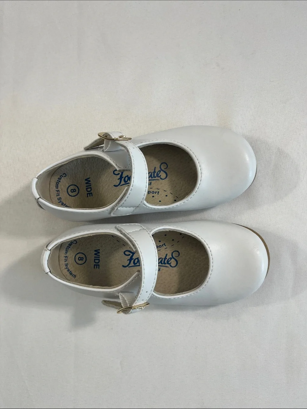 FootMates Laura White Mary Jane Shoes Leather Upper Tan Outsole Toddler 8